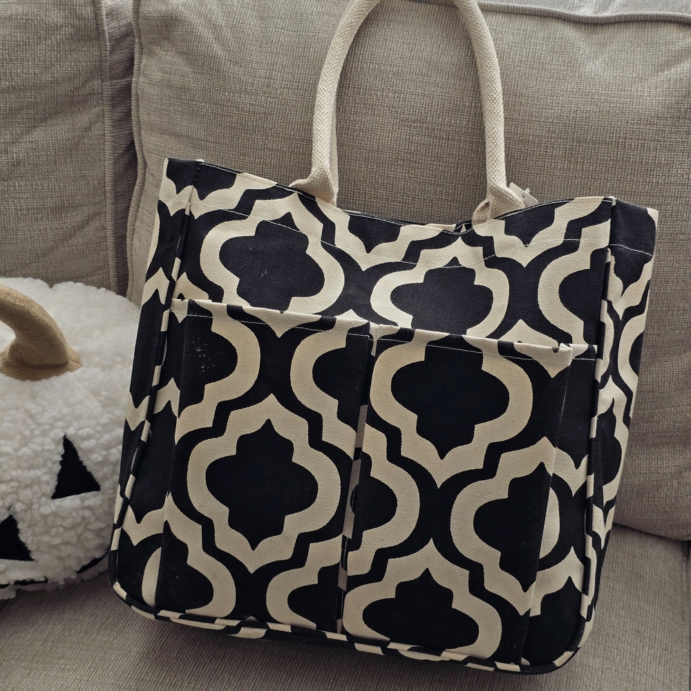 Black and Cream Patterned Tote Bag